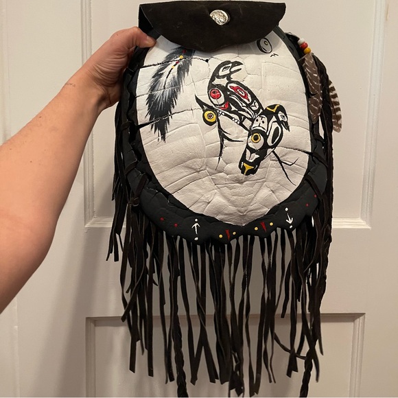 Vintage Native American Turtle Shell Suede shoulder bag purse - Picture 4 of 10